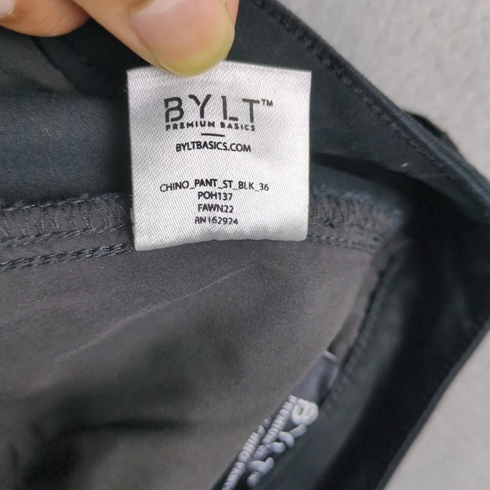 BYLT Stretch Chino Pants Mens 36x25 (34x25) Black Casual Pant Utility Pocket